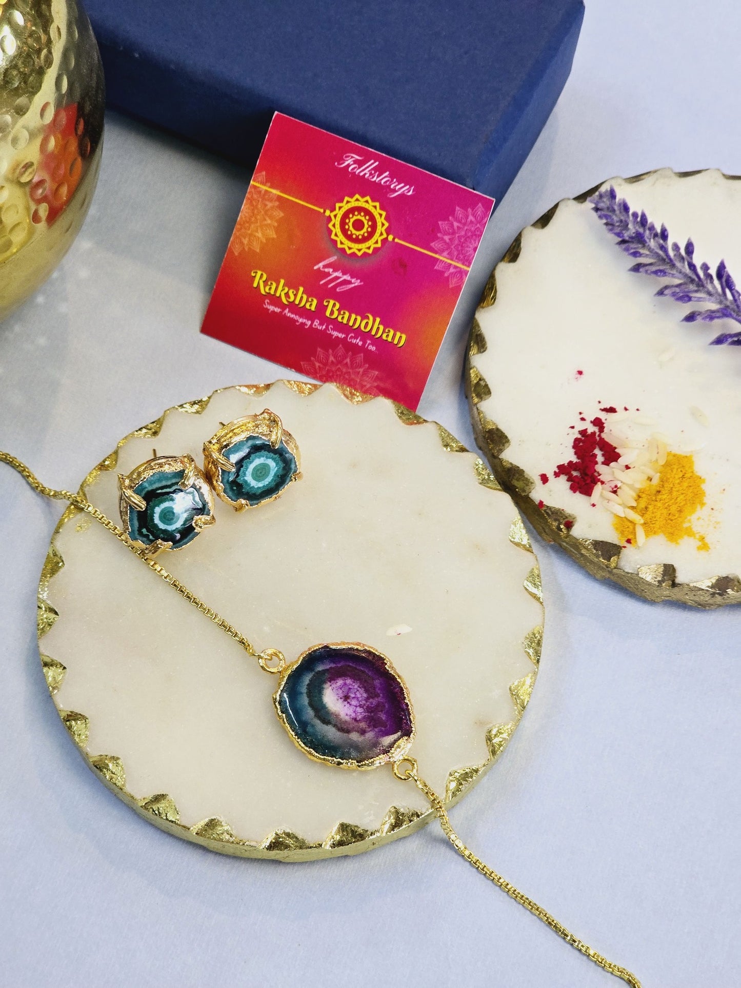 Chandini Gemstone Rakhi Bracelet WITH Gemstone earrings
