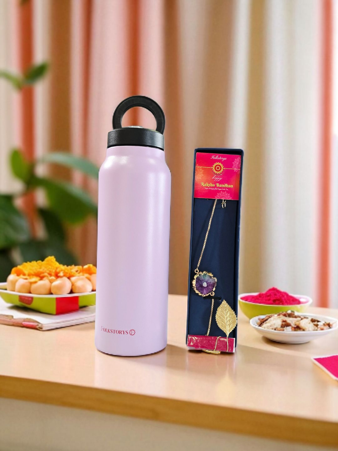 Tribot Bottle with Rakhi Bracelet combo