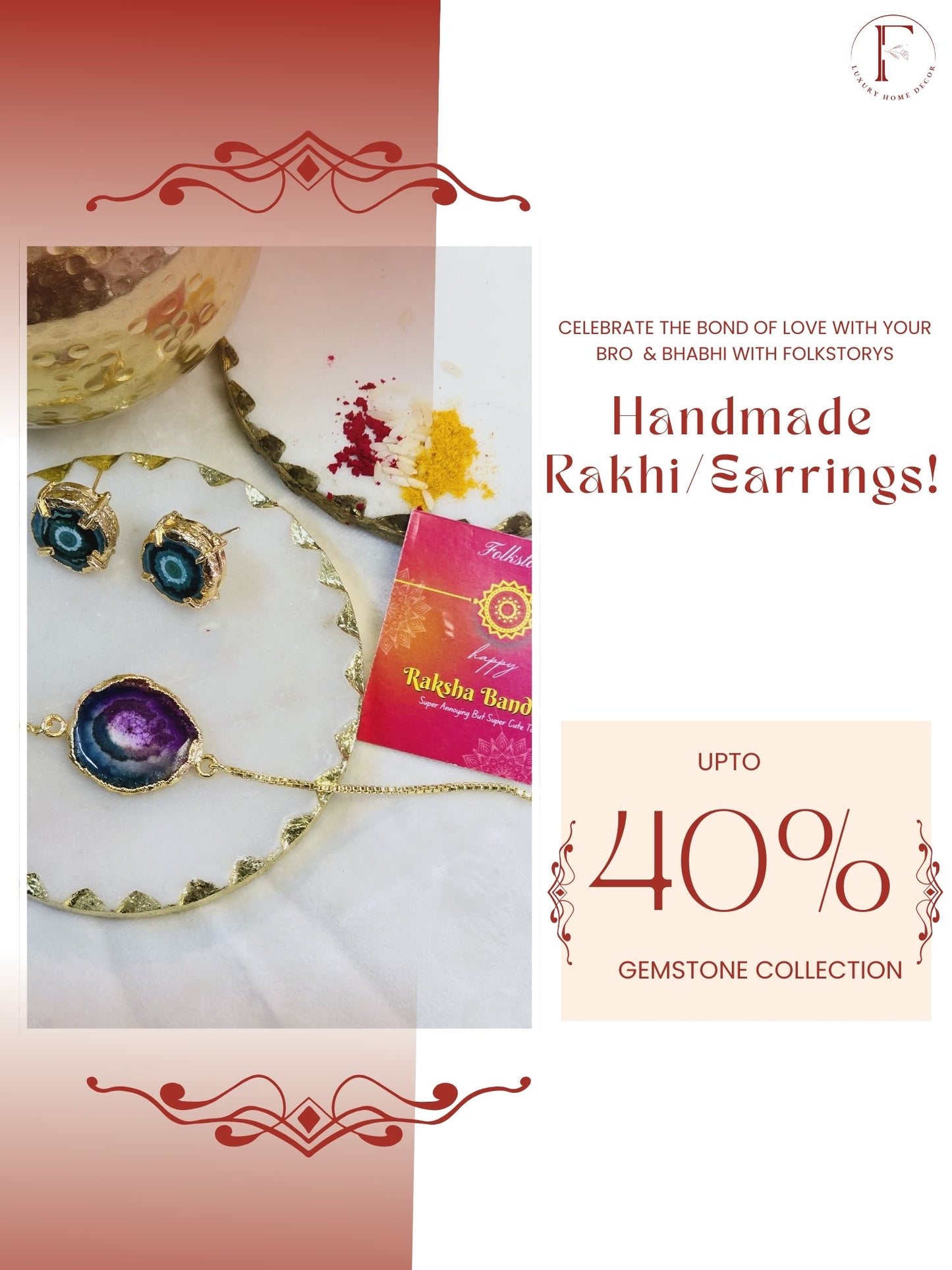 Chandini Gemstone Rakhi Bracelet WITH Gemstone earrings