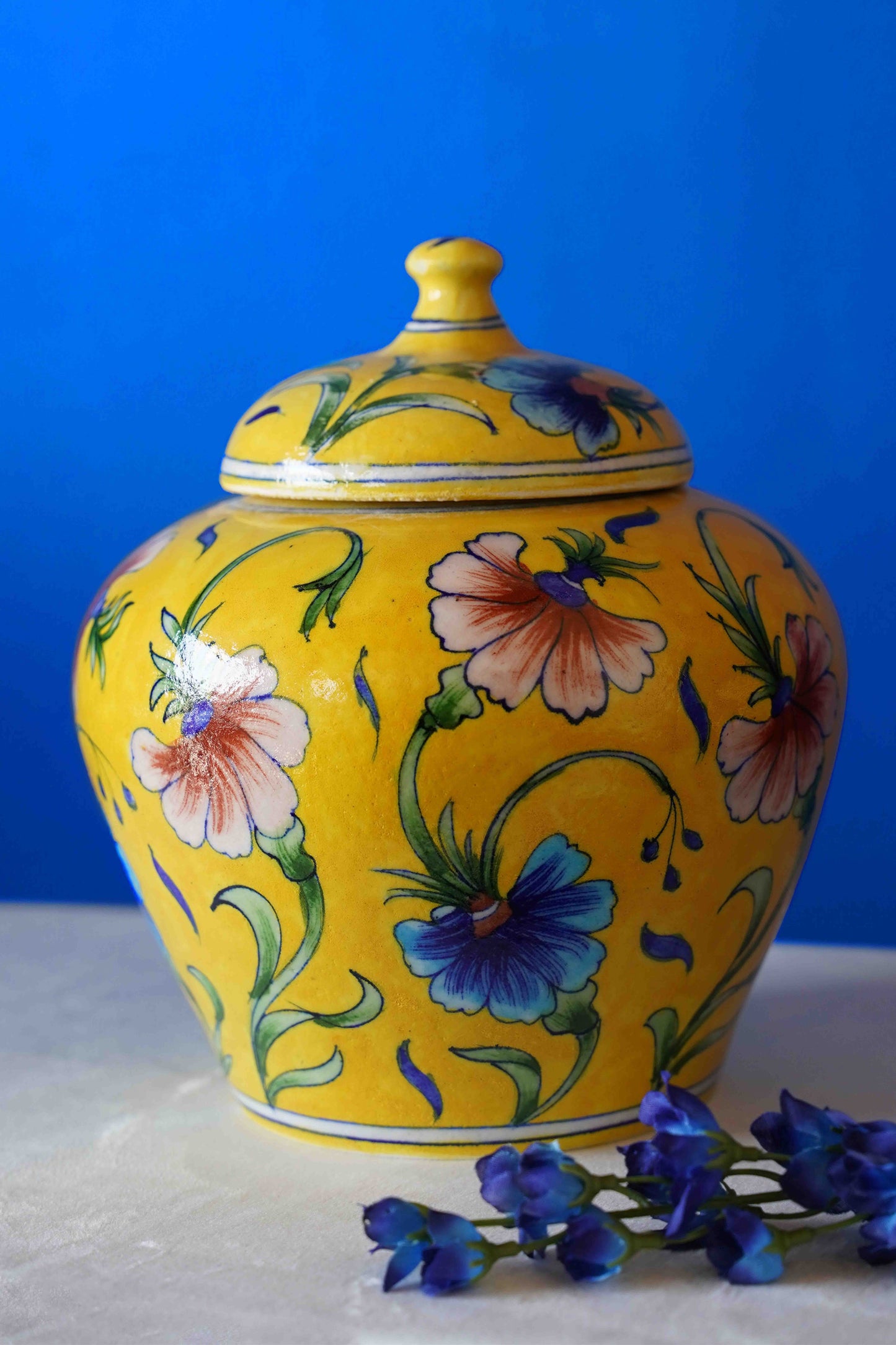 Amaryllis Handpainted Vase with Lid