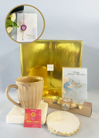 Golden Rod Mug Gift Combo with Rakhi