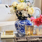 Indigo Floral Handpainted Vase with lid