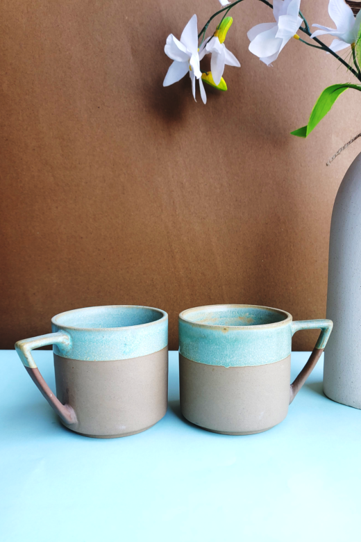 Folkstorys Handmade ceramic earthen brown Coffe mugs set of 2