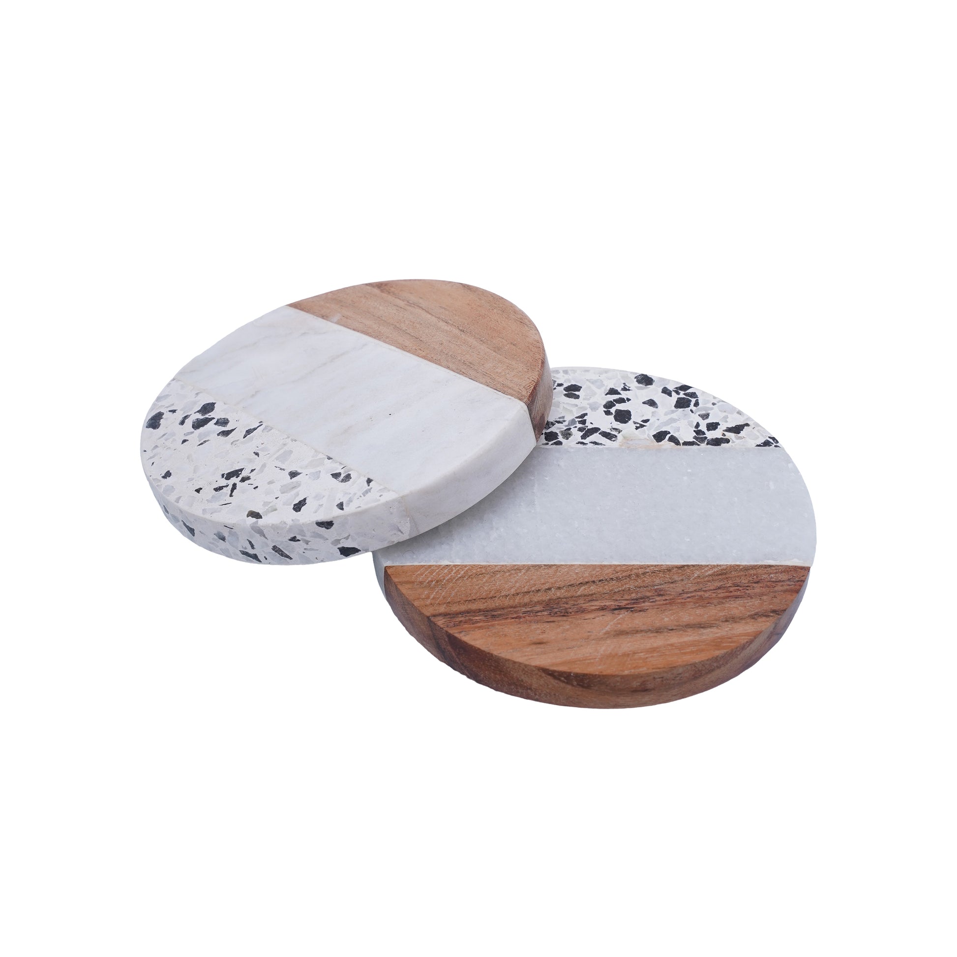 Circular wood and Marble Coasters - set of 2