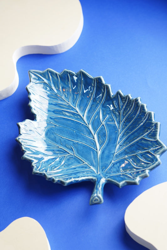 Dark Blue Leaf Serving Tray