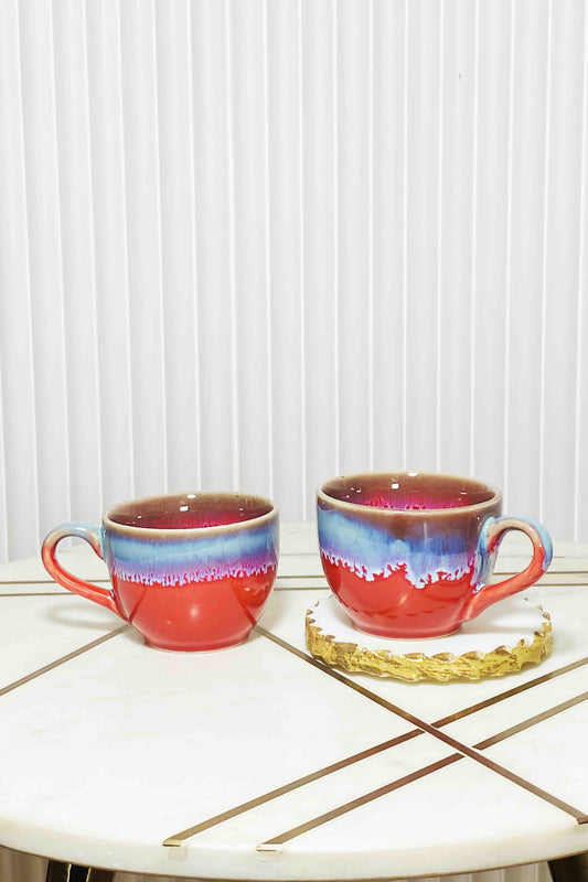 Folkstorys Handmade Ceramic Red Poppy Tea Cups Set of 2