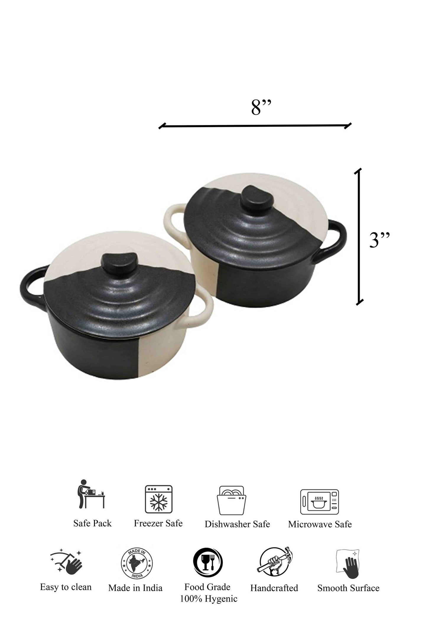 Monochrome Ceramic Casserole - Set of 2