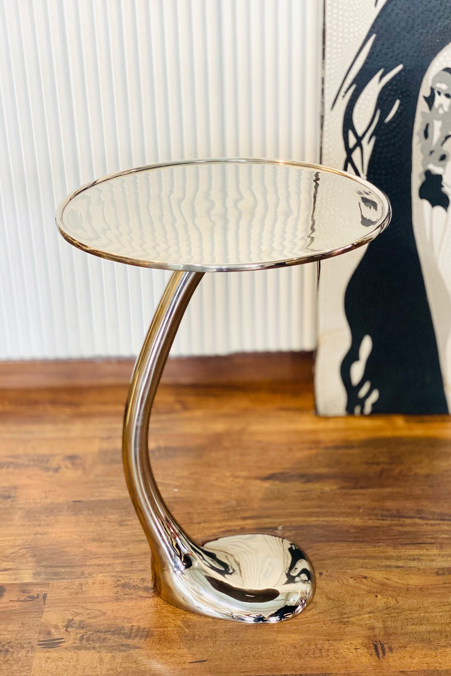 Artisinal Stainless Steel Circular End Table
